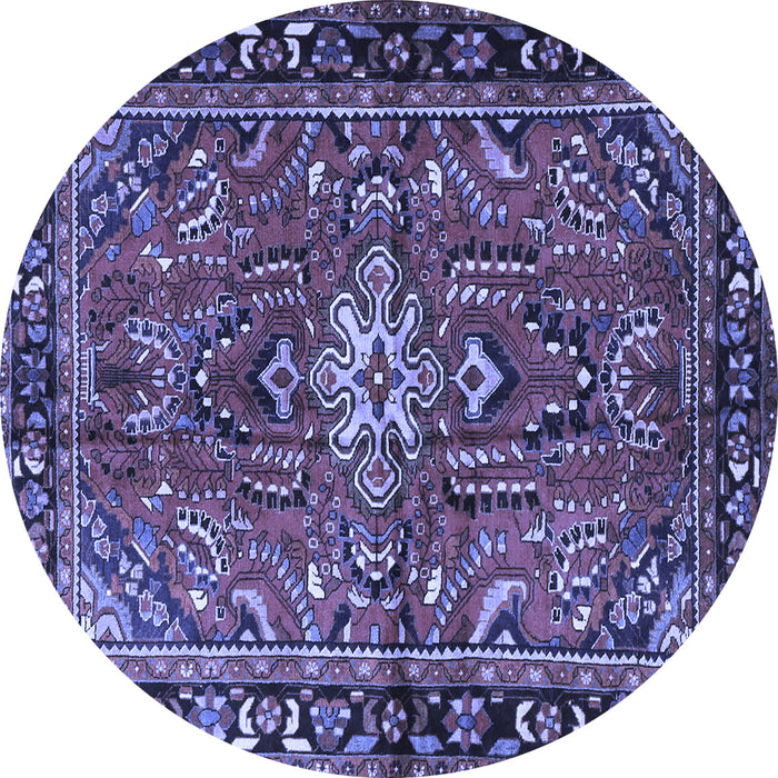 Round Machine Washable Persian Blue Traditional Rug, wshtr4248blu