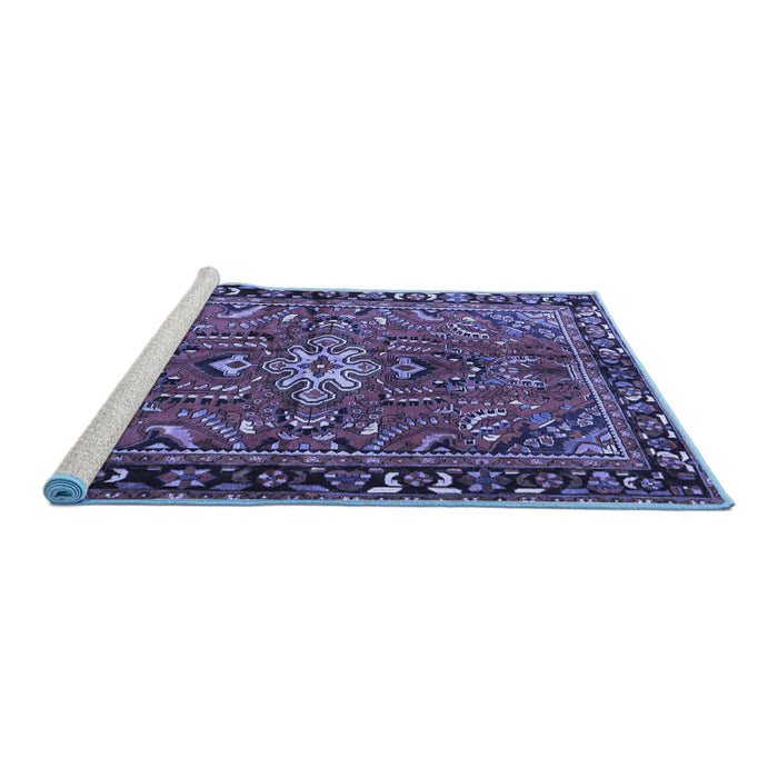 Sideview of Machine Washable Persian Blue Traditional Rug, wshtr4248blu