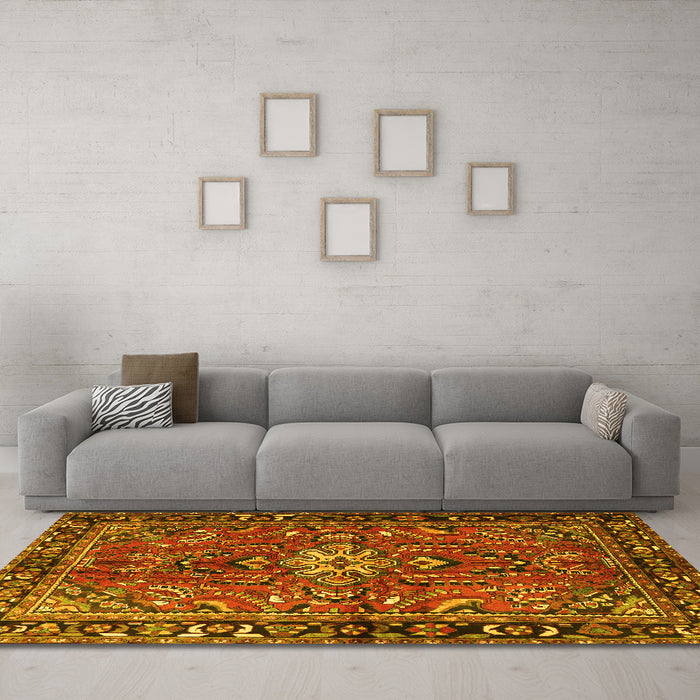 Machine Washable Persian Yellow Traditional Rug in a Living Room, wshtr4248yw