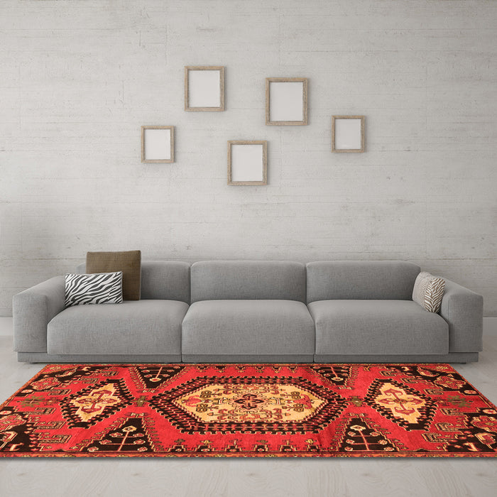 Machine Washable Persian Orange Traditional Area Rugs in a Living Room, wshtr4249org