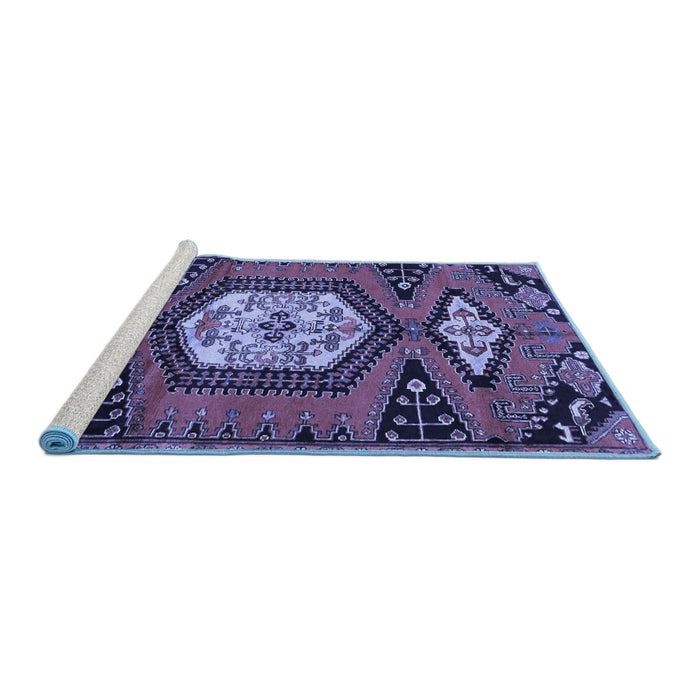Sideview of Machine Washable Persian Blue Traditional Rug, wshtr4249blu