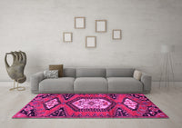 Machine Washable Persian Pink Traditional Rug, wshtr4249pnk