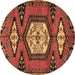 Round Machine Washable Persian Brown Traditional Rug, wshtr4249brn