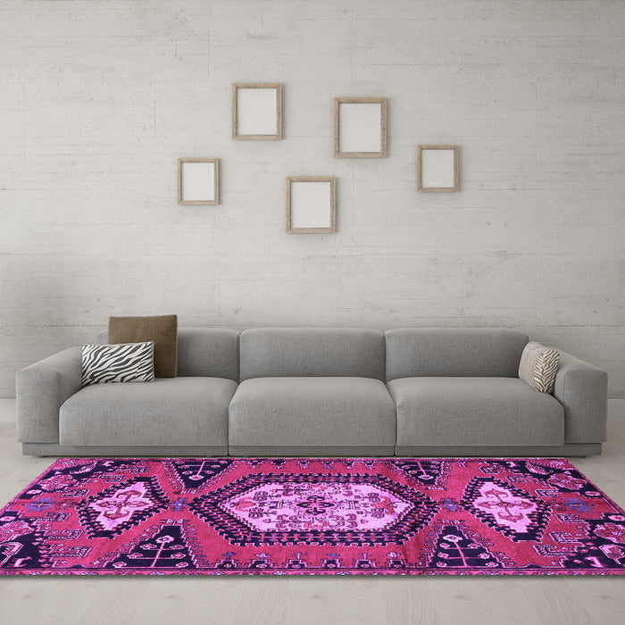 Machine Washable Persian Purple Traditional Area Rugs in a Living Room, wshtr4249pur