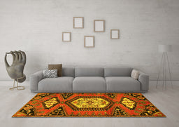 Machine Washable Persian Yellow Traditional Rug in a Living Room, wshtr4249yw