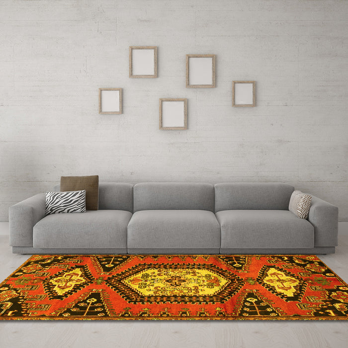 Machine Washable Persian Yellow Traditional Rug in a Living Room, wshtr4249yw
