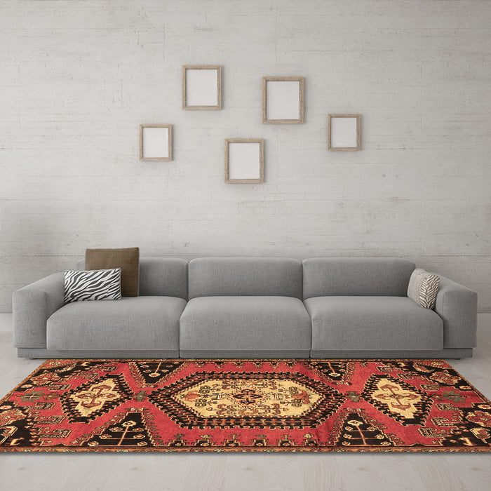 Machine Washable Persian Brown Traditional Rug in a Living Room,, wshtr4249brn