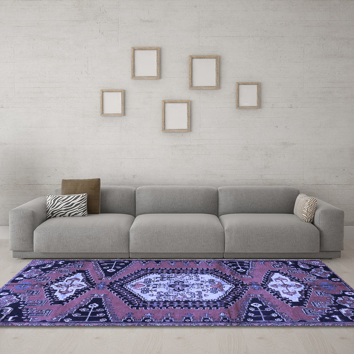 Machine Washable Persian Blue Traditional Rug in a Living Room, wshtr4249blu