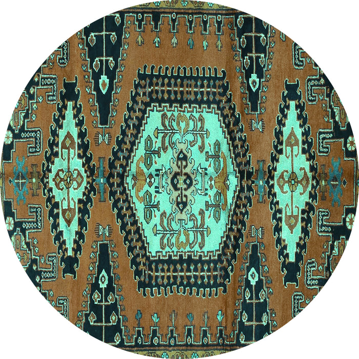 Round Machine Washable Persian Turquoise Traditional Area Rugs, wshtr4249turq