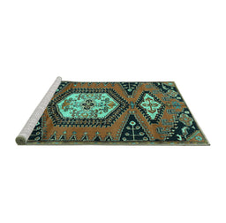 Sideview of Machine Washable Persian Turquoise Traditional Area Rugs, wshtr4249turq