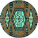 Round Persian Turquoise Traditional Rug, tr4249turq