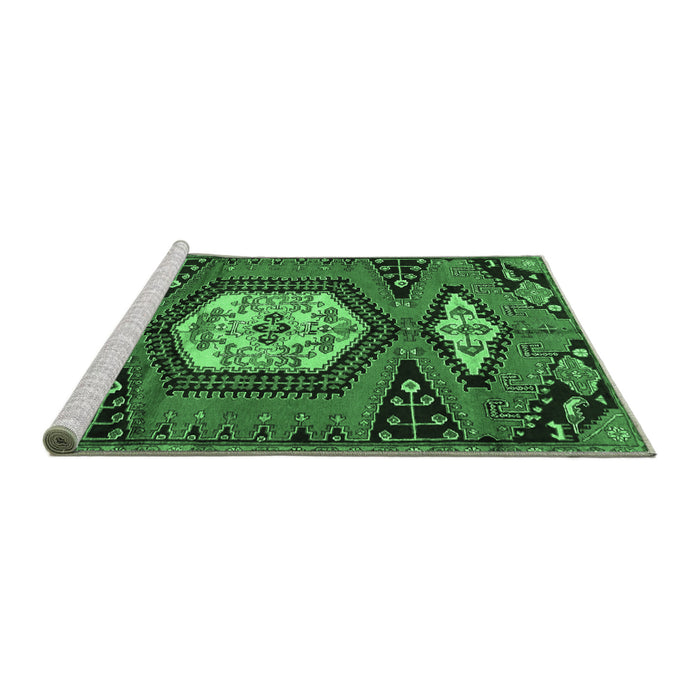 Sideview of Machine Washable Persian Emerald Green Traditional Area Rugs, wshtr4249emgrn