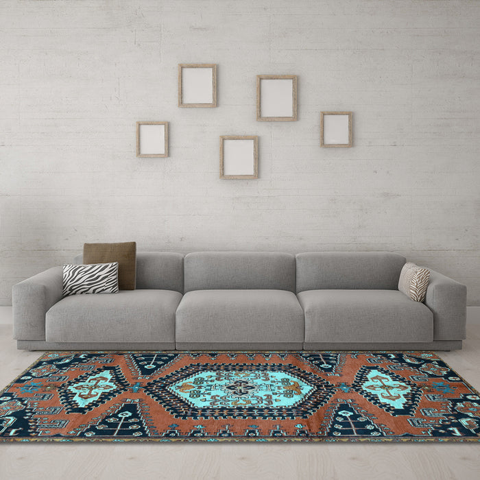 Machine Washable Persian Light Blue Traditional Rug in a Living Room, wshtr4249lblu
