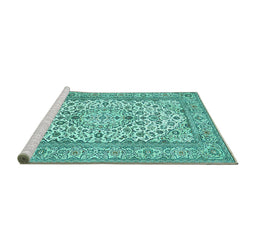 Sideview of Machine Washable Medallion Turquoise Traditional Area Rugs, wshtr424turq