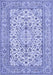 Machine Washable Medallion Blue Traditional Rug, wshtr424blu