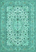 Machine Washable Medallion Turquoise Traditional Area Rugs, wshtr424turq