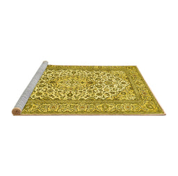 Sideview of Machine Washable Medallion Yellow Traditional Rug, wshtr424yw