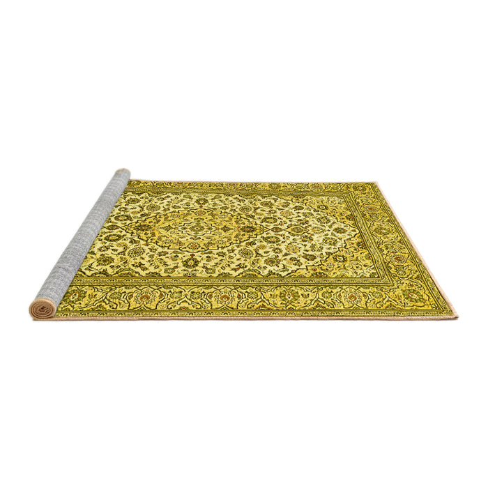 Sideview of Machine Washable Medallion Yellow Traditional Rug, wshtr424yw