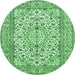 Round Machine Washable Medallion Emerald Green Traditional Area Rugs, wshtr424emgrn