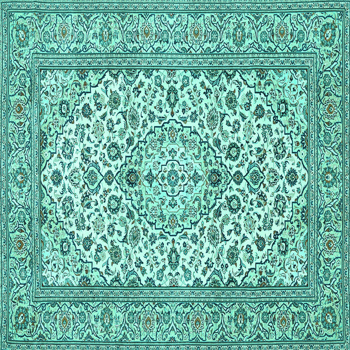 Square Machine Washable Medallion Turquoise Traditional Area Rugs, wshtr424turq