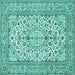 Square Machine Washable Medallion Turquoise Traditional Area Rugs, wshtr424turq