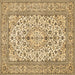 Square Machine Washable Medallion Brown Traditional Rug, wshtr424brn