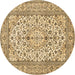 Round Machine Washable Medallion Brown Traditional Rug, wshtr424brn