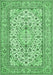 Machine Washable Medallion Emerald Green Traditional Area Rugs, wshtr424emgrn