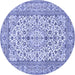 Round Machine Washable Medallion Blue Traditional Rug, wshtr424blu