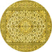 Round Machine Washable Medallion Yellow Traditional Rug, wshtr424yw