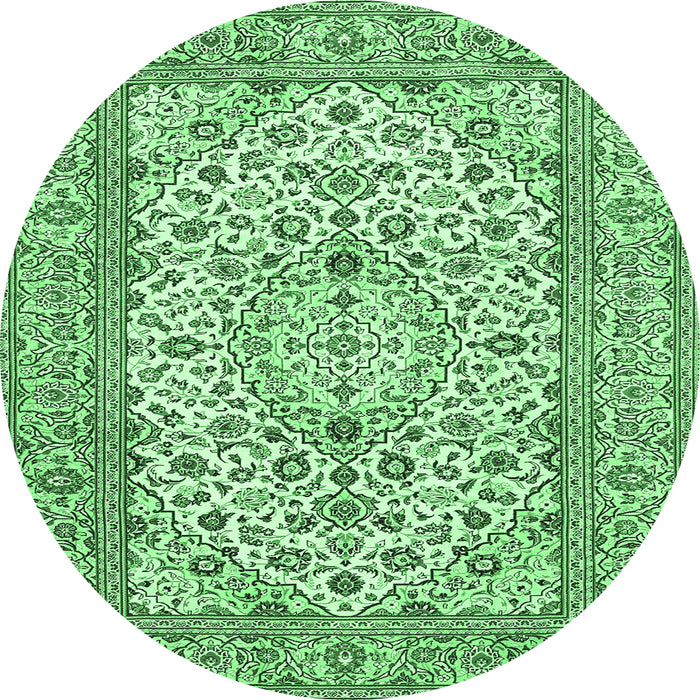 Round Medallion Emerald Green Traditional Rug, tr424emgrn