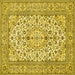 Square Machine Washable Medallion Yellow Traditional Rug, wshtr424yw