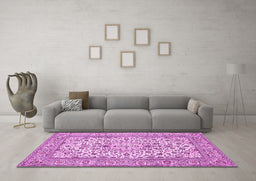Machine Washable Medallion Pink Traditional Rug in a Living Room, wshtr424pnk