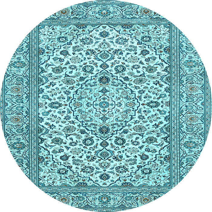 Round Machine Washable Medallion Light Blue Traditional Rug, wshtr424lblu