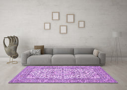 Machine Washable Medallion Purple Traditional Area Rugs in a Living Room, wshtr424pur