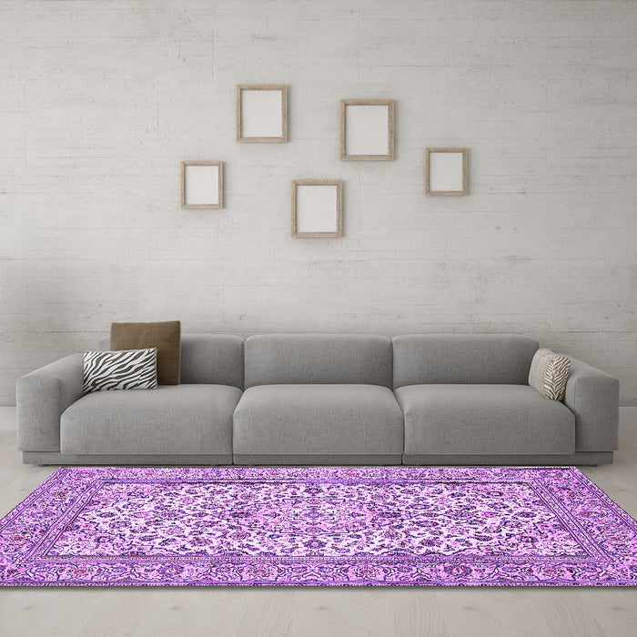 Machine Washable Medallion Purple Traditional Area Rugs in a Living Room, wshtr424pur