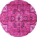 Round Machine Washable Persian Pink Traditional Rug, wshtr4250pnk