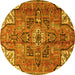 Round Machine Washable Persian Yellow Traditional Rug, wshtr4250yw