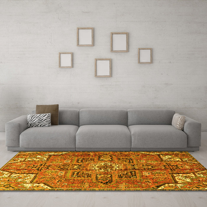 Machine Washable Persian Yellow Traditional Rug in a Living Room, wshtr4250yw