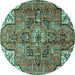 Round Machine Washable Persian Turquoise Traditional Area Rugs, wshtr4250turq