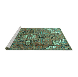 Sideview of Machine Washable Persian Turquoise Traditional Area Rugs, wshtr4250turq