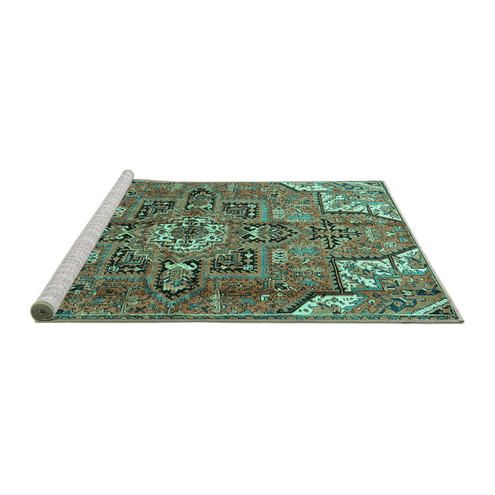 Sideview of Machine Washable Persian Turquoise Traditional Area Rugs, wshtr4250turq