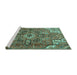 Sideview of Machine Washable Persian Turquoise Traditional Area Rugs, wshtr4250turq