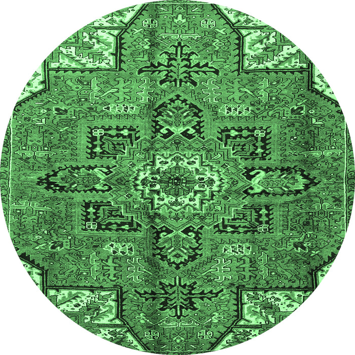 Round Machine Washable Persian Emerald Green Traditional Area Rugs, wshtr4250emgrn