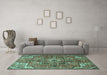 Machine Washable Persian Turquoise Traditional Area Rugs in a Living Room,, wshtr4250turq