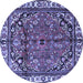 Round Machine Washable Persian Blue Traditional Rug, wshtr4251blu