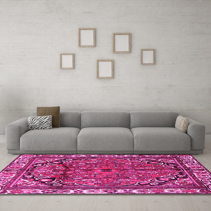 Machine Washable Persian Pink Traditional Rug in a Living Room, wshtr4251pnk