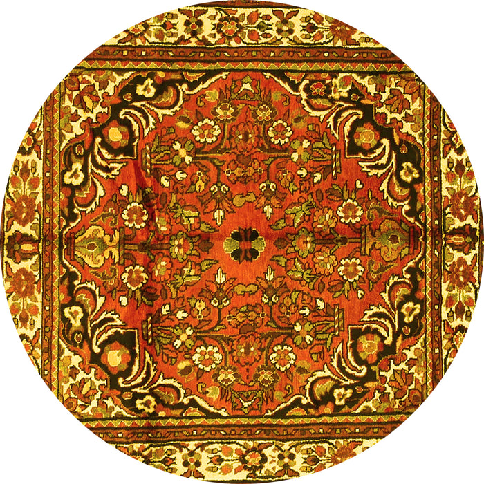Round Persian Yellow Traditional Rug, tr4251yw
