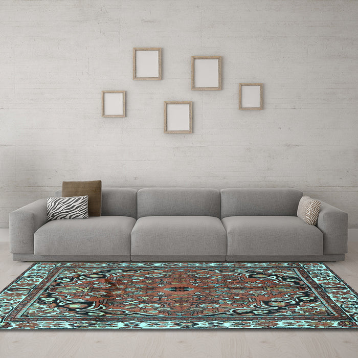 Machine Washable Persian Light Blue Traditional Rug in a Living Room, wshtr4251lblu