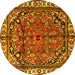 Round Machine Washable Persian Yellow Traditional Rug, wshtr4251yw